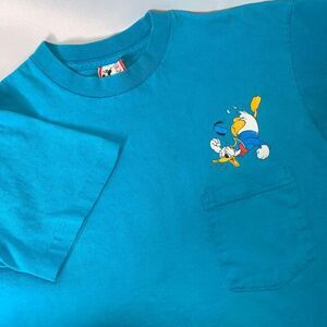 Vtg Disney Designs T‎ Shirt S/M Blue Donald Duck Front Pocket Single Stitch USA